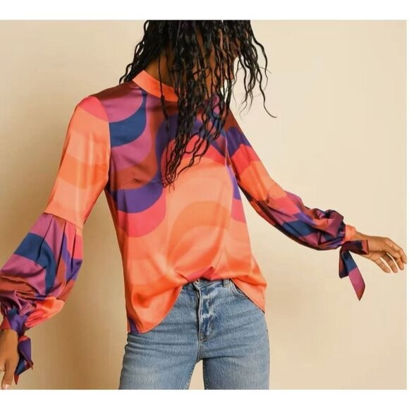 Anthropologie Tops - Anthropologie Hutch Myla Blouse Top Orange Geometric Size XS NWT High Neck